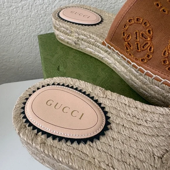 ❌sold-Gucci Women's Brown Espadrille Slides Size 37.5 - Picture 4 of 7
